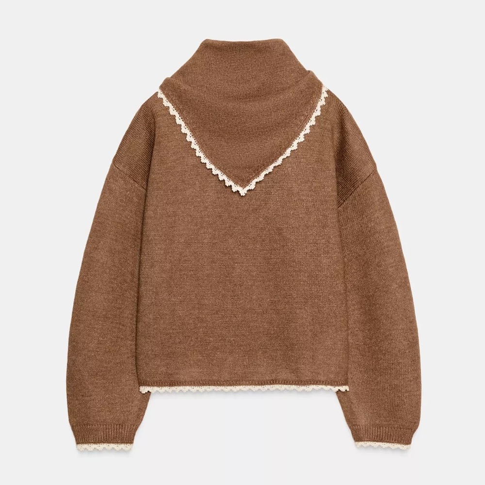 Zara Bandana Lace Knit Jumper / Sweater Camel NWT - Picture 7 of 9